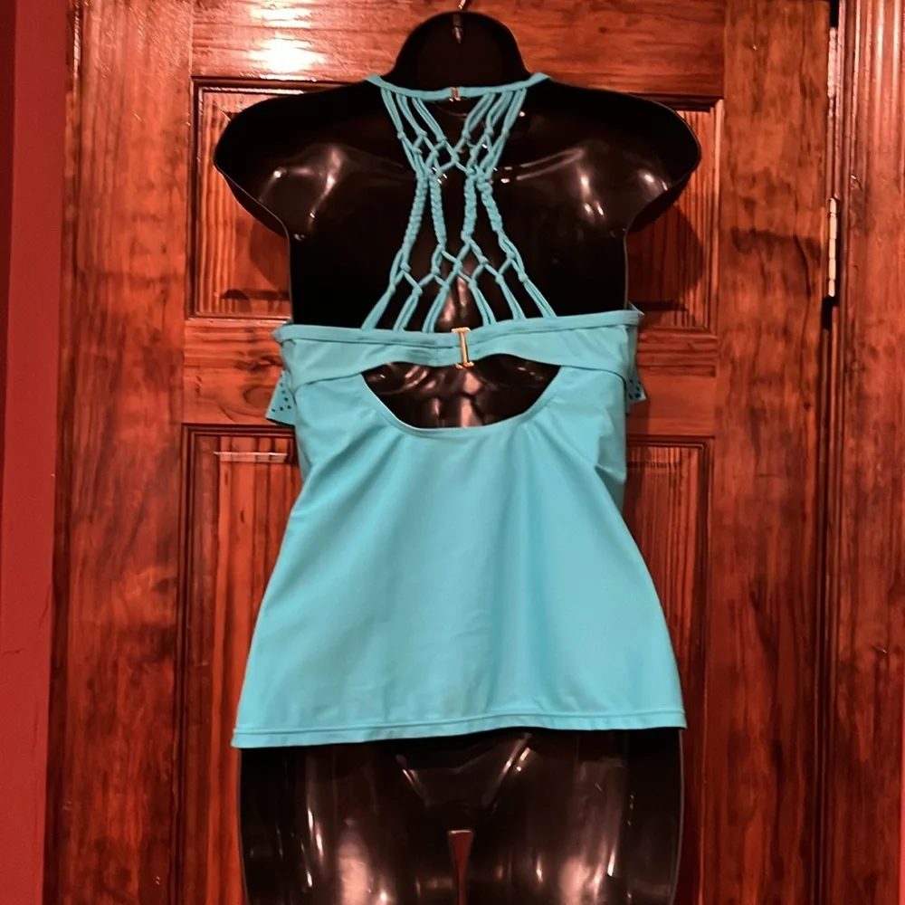Aqua Macrame Racer Back Tankini Top - Picture 4 of 8